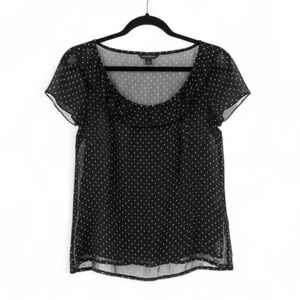 Banana Republic Polka Dot Sheer Blouse M Black White Flutter Sleeve Workwear Top